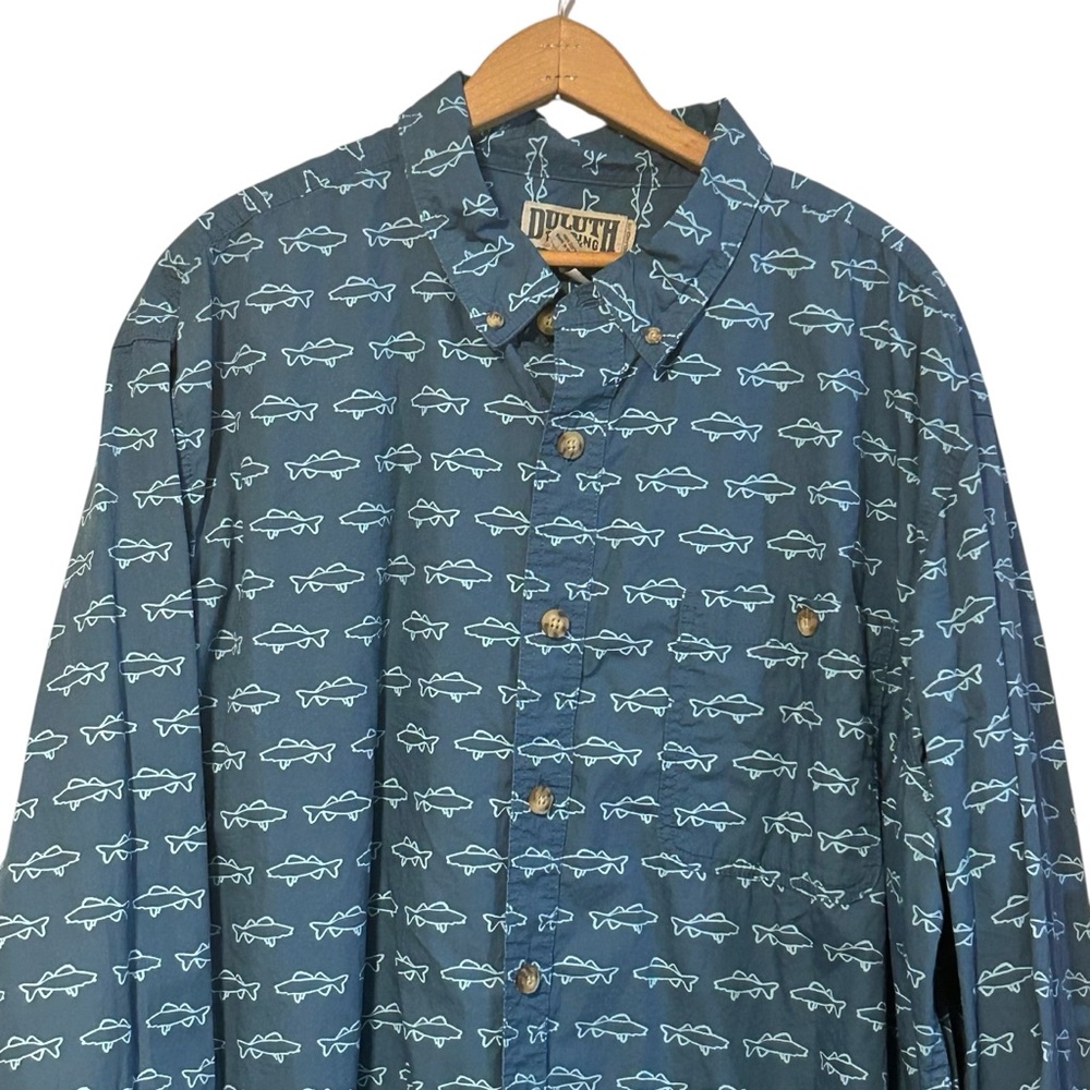 Duluth Trading Fish Print Button Down Long Sleeve Shirt Size 2XL - Picture 2 of 5